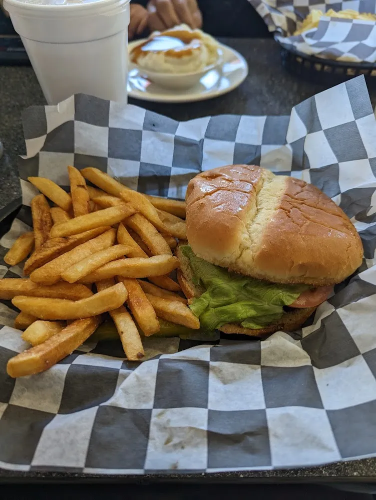 Salmon Burger and Fries
